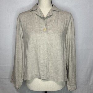 Eileen Fisher Tan One-Button Shirt Jacket Linen Rayon Blend Sz Petite Small PS